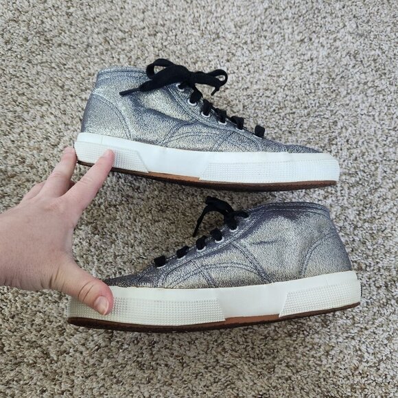 Superga Silver Metallic Low Top Trainers Shoes - Picture 7 of 10